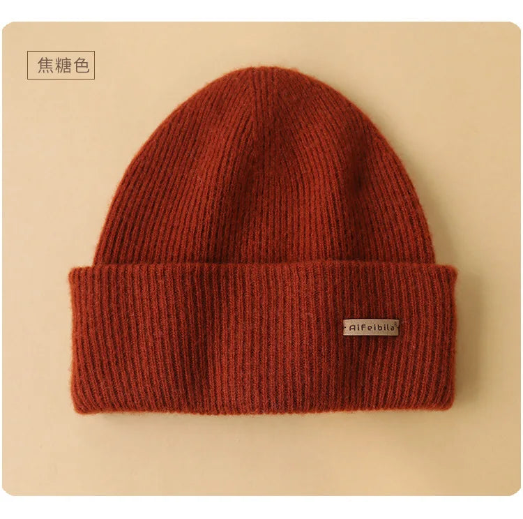 100% Merino Wool Double-Sided Beanie for Men Women Thick Soft Warm Winter Skull Caps Solid Color Knitted Beanies Hat
