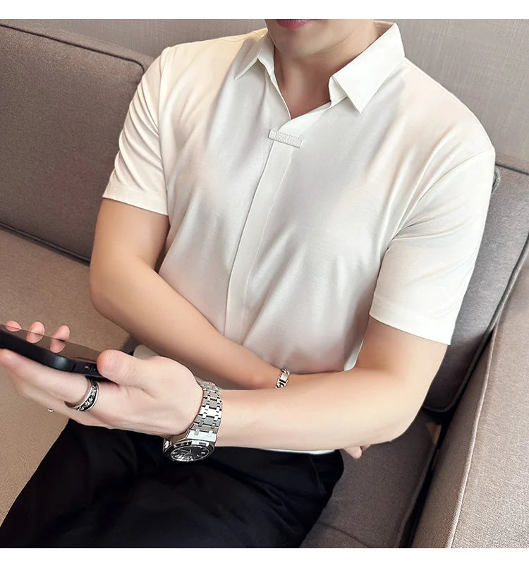 Luxury Purple Polo Shirts For Men High Quality Summer Short Sleeve Men's Polos Ice Silk Elastic Slim Fit Turn Down Collar Tees
