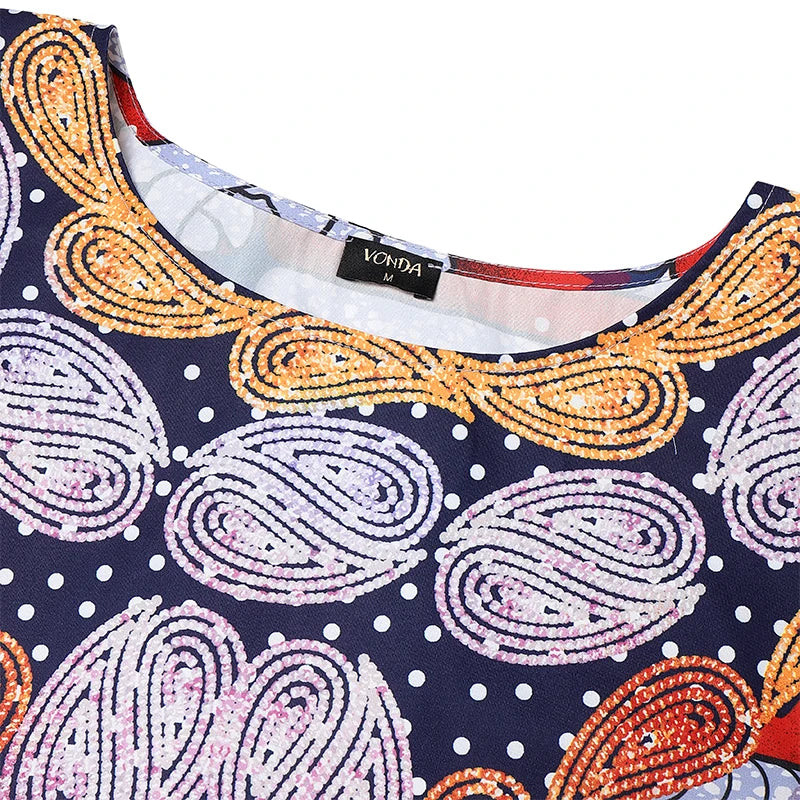 Plus Size 5XL VONDA Women Maxi Dress Bohemian Printed Long Vestidos Summer Half Bat Sleeve Casual Loose Robe Vintage Sundress