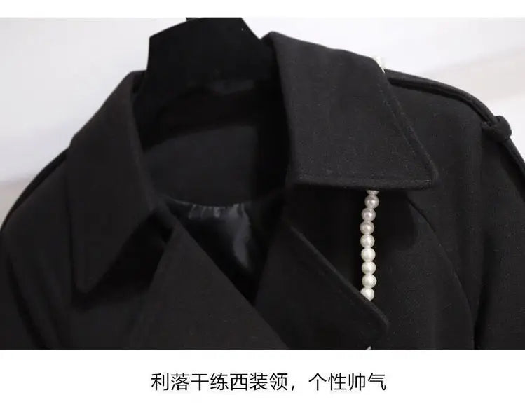 Femme Wool Jacket Women 2025 New Autumn Winter Coat Female Outerwear Short Windbreaker Long Sleeve Tops Black Overcoats