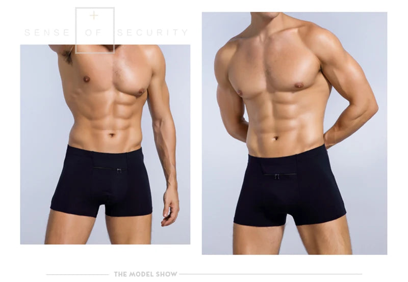 Plus Size 7XL Men's Theft-Proof Underwear Front Double Zipper Pocket Men Panties Modal Comfortable Breathable Sexy Boxer Shorts
