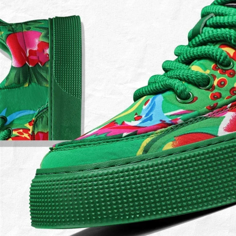 Fashion Men Casual Shoes Outdoor Men Running Sneakers Comfortable Floral Cloth Platform Walking Shoes Lightweight Tennis Shoes