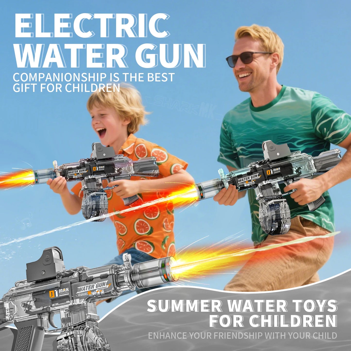 2025 Kids Hot Selling Electric Spray & Water Gun Simulates Sound Light Gun Toys Outdoor Activities Spray Vibration Gun Toys