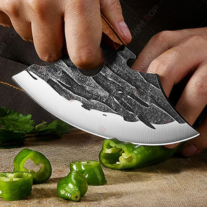 Kitchen Knife Supplies Forged Butcher Knife Fruit Slicing Bottle Opener Knife Multipurpose BBQ Cooking Chef Knife Wood Handle