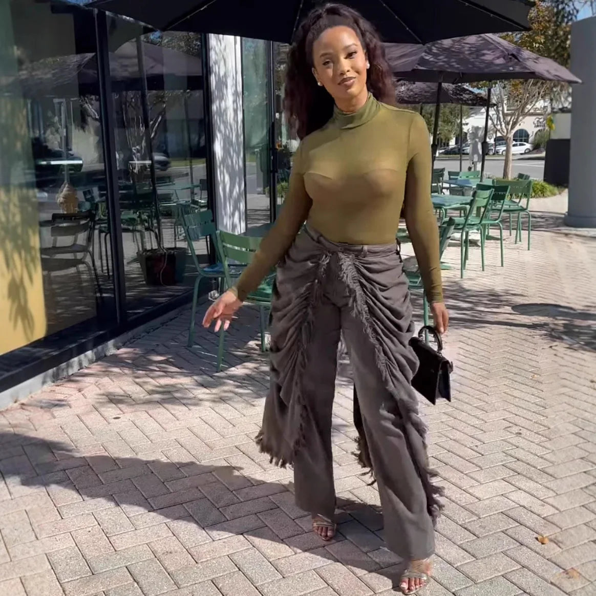 Women Solid Jeans Pants Denim Pleated Trousers Fuzzy Edge Full Lenth Mid Waist Zipper Straight Y2k Streetwear Casual 2026 Spring