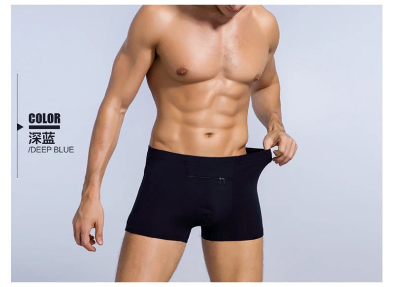 Plus Size 7XL Men's Theft-Proof Underwear Front Double Zipper Pocket Men Panties Modal Comfortable Breathable Sexy Boxer Shorts