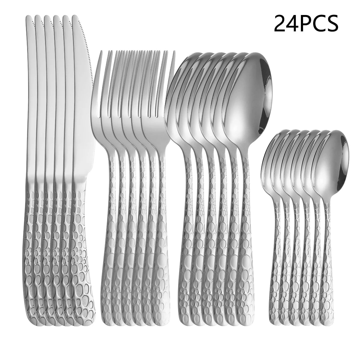 4/6/16/24pcs Silver stainless steel tableware with steak knife dinner fork soup spoon tea spoon delicate household tableware