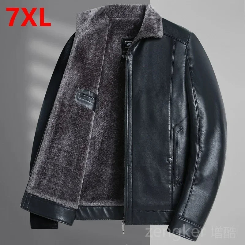 Large size men's PU leather jacket male tide winter extra large men loose man leather jacket fleece 7XL 6XL waterproof jacket
