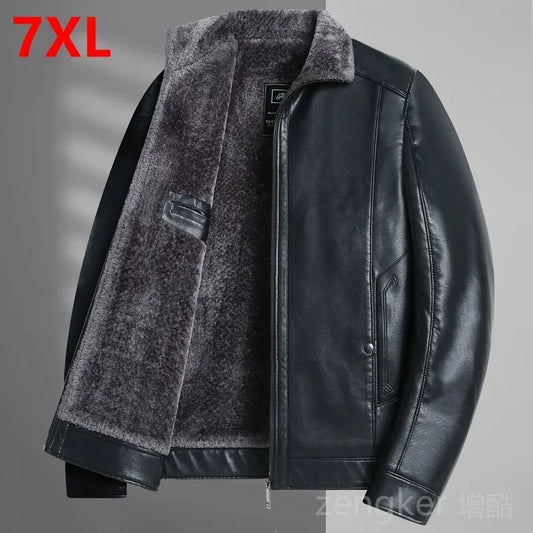 Large size men's PU leather jacket male tide winter extra large men loose man leather jacket fleece 7XL 6XL waterproof jacket