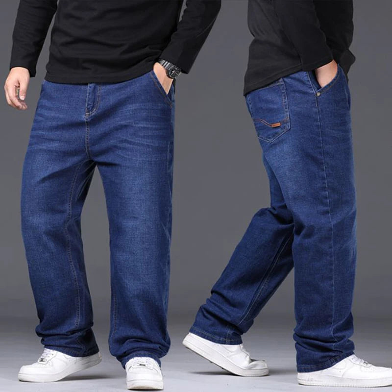 Men Fashion Plus Size 38 40 Black Jeans Male Business Daily Casual Loose Denim Pants Minimalist Stretch Straight Leg Trousers
