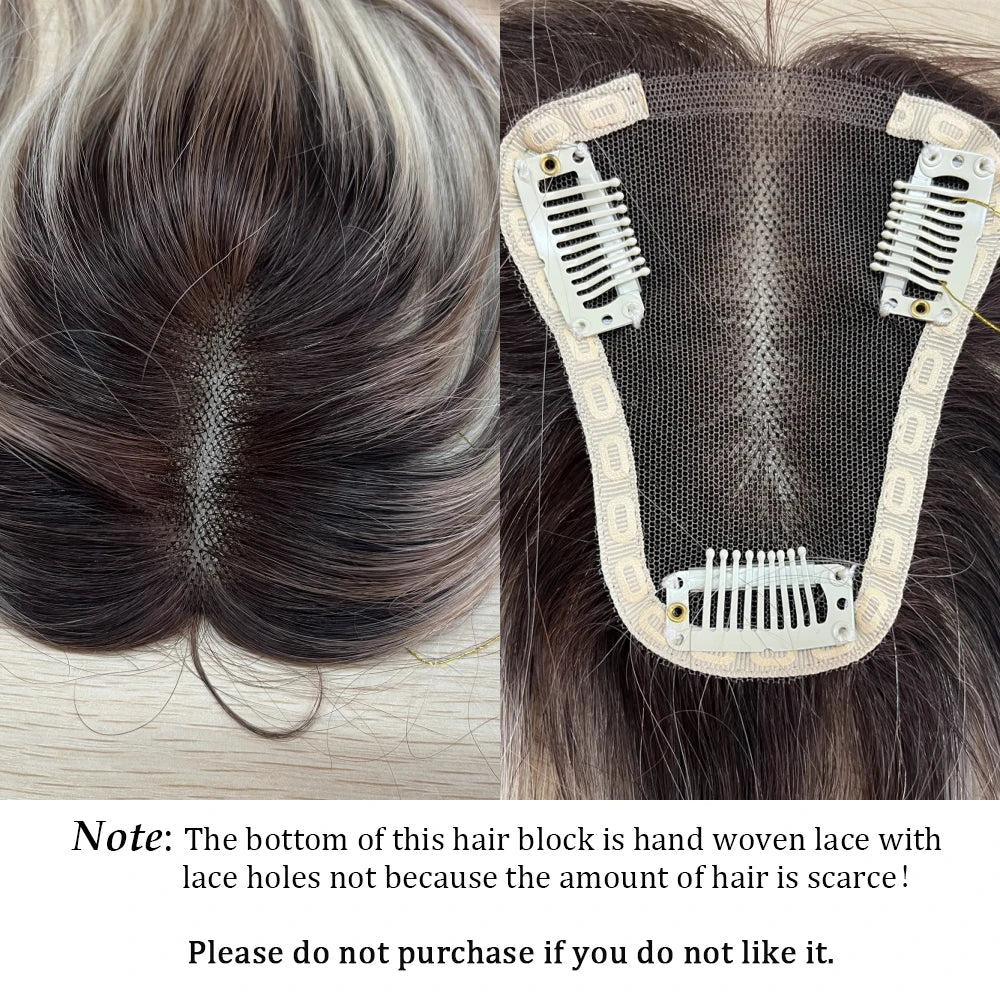 100% Real Human Hair Toppers for Women Ombre Brown Blonde Hair Topper 3.5*4 inch Lace Base Clip in Hair Extensions for Hair Loss