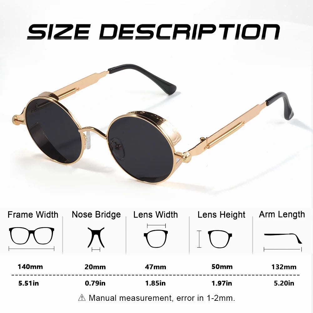 CRIXALIS Vintage Round Sunglasses Retro Steampunk Sun Glasses for Men Women Small Metal Circle Driving Party Glasses UV400