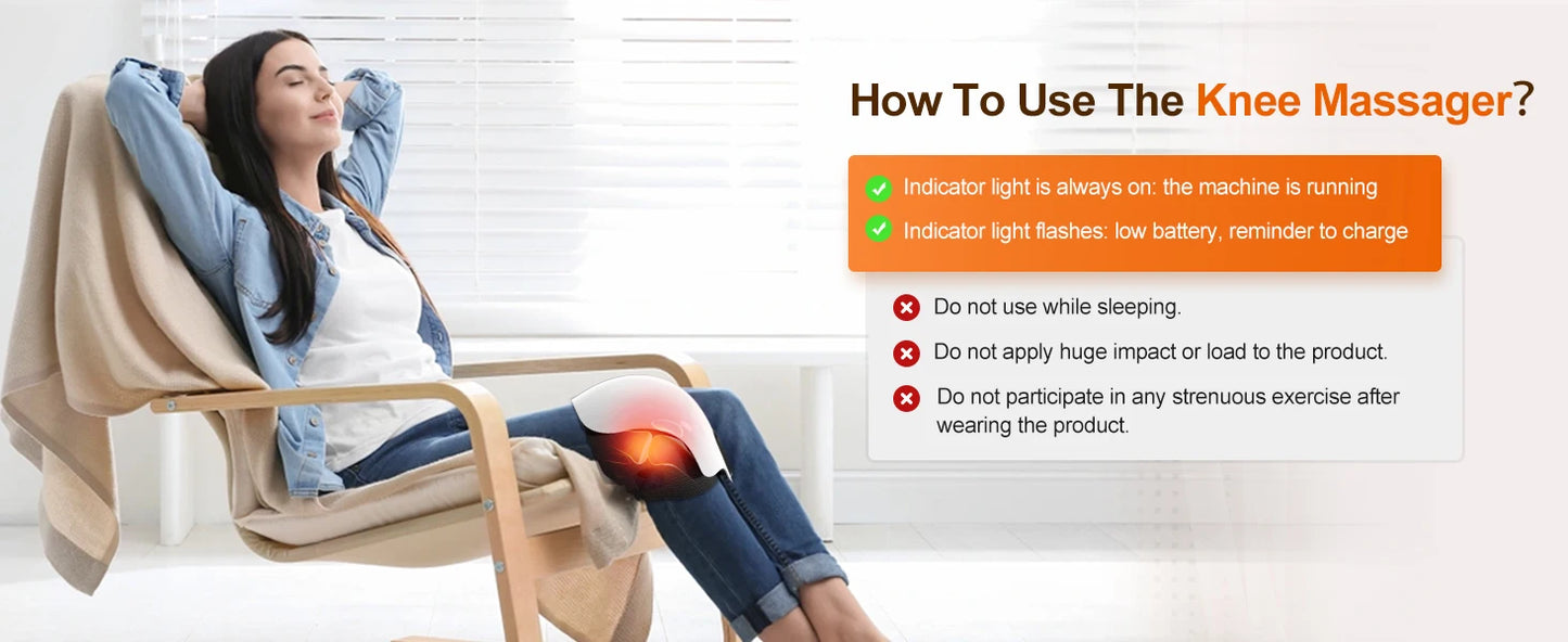 Cordless Knee Massager with Heat,Relax Knee Massage Helps Joint Stiff and Discomfort,3 Levels Heat & Vibration 10 Min Auto Off