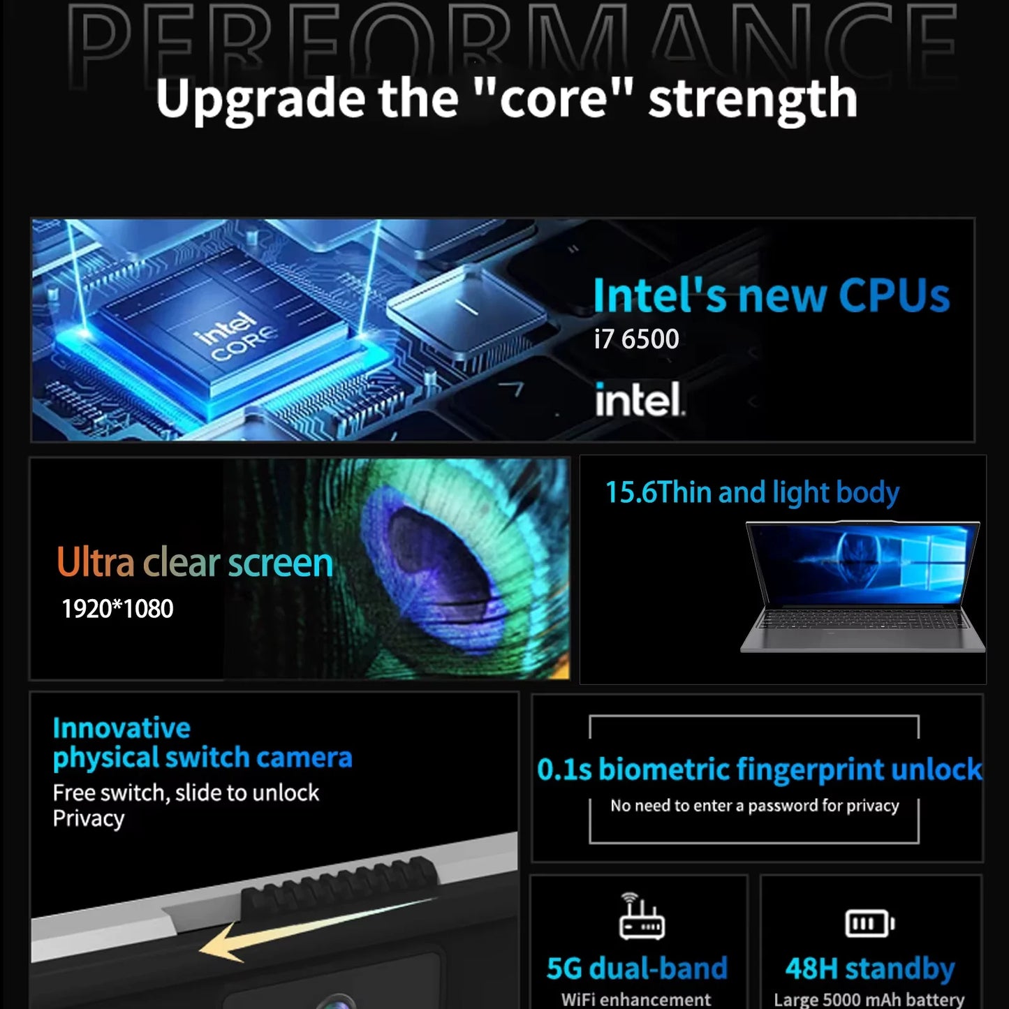 Xiaman 15.6" Intel Core i7 6500U Laptop Computer Windows 11 Pro 16GB RAM 512GB 1TB SSD Portable Notebook PC Gamer Gaming Laptop