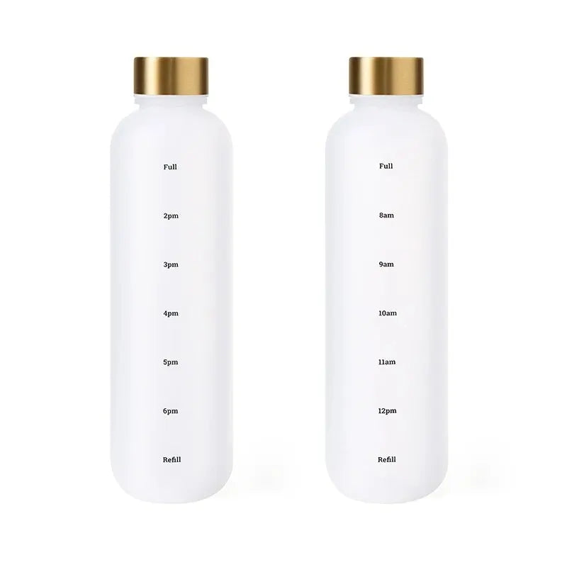 1L Water Bottle with Time Marker 32 OZ Fitness Sports Outdoor Travel Portable Leakproof Drinkware BPA Free Frosted Drink Bottles