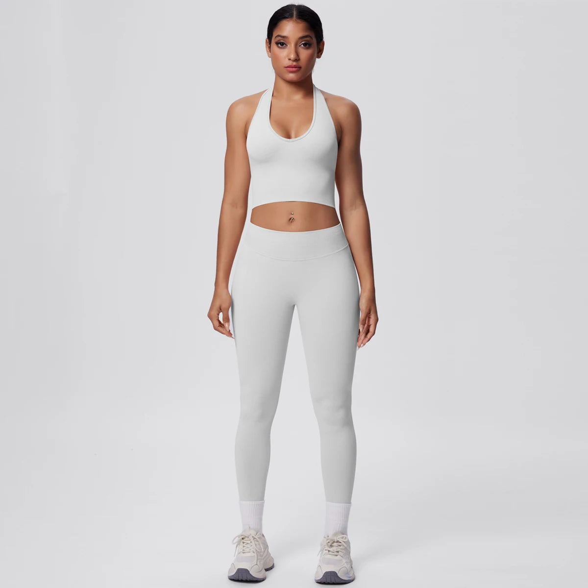 Solid Color Backless Breathable 2pieces Set for Woman High Strength Training Yoga Set Hanging Neck Bra Gym Push Up Fitness Pants