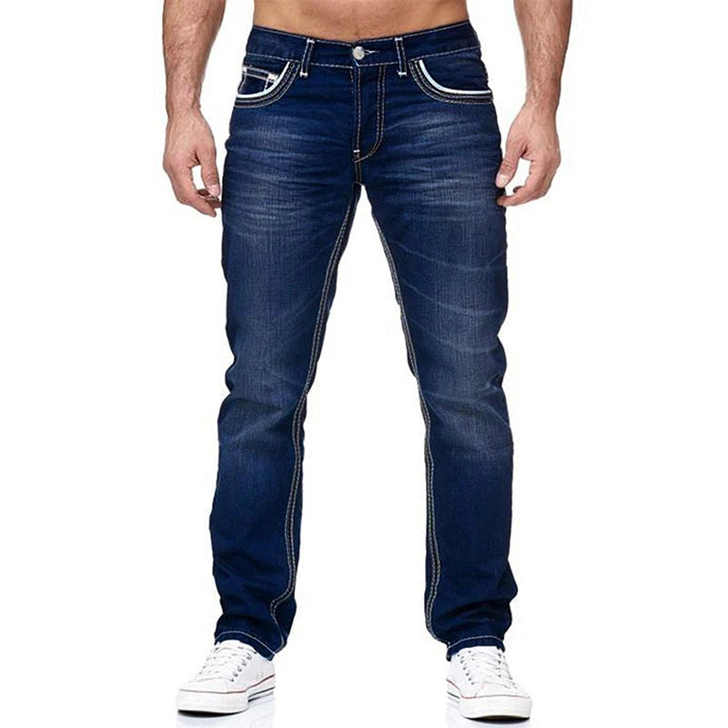 Spring And Autumn Washed Jeans Europe And The United States Men Leisure Stretch Solid Color Jeans High Quality Fashion Men Wear