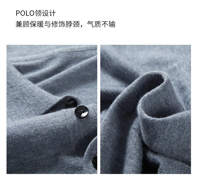Men's Fine Wool Sweater Polo Collar Pullover Spring Autumn New Cashmere Knitwear Smart Casual Loose Men's Shirts Warm Soft Tops