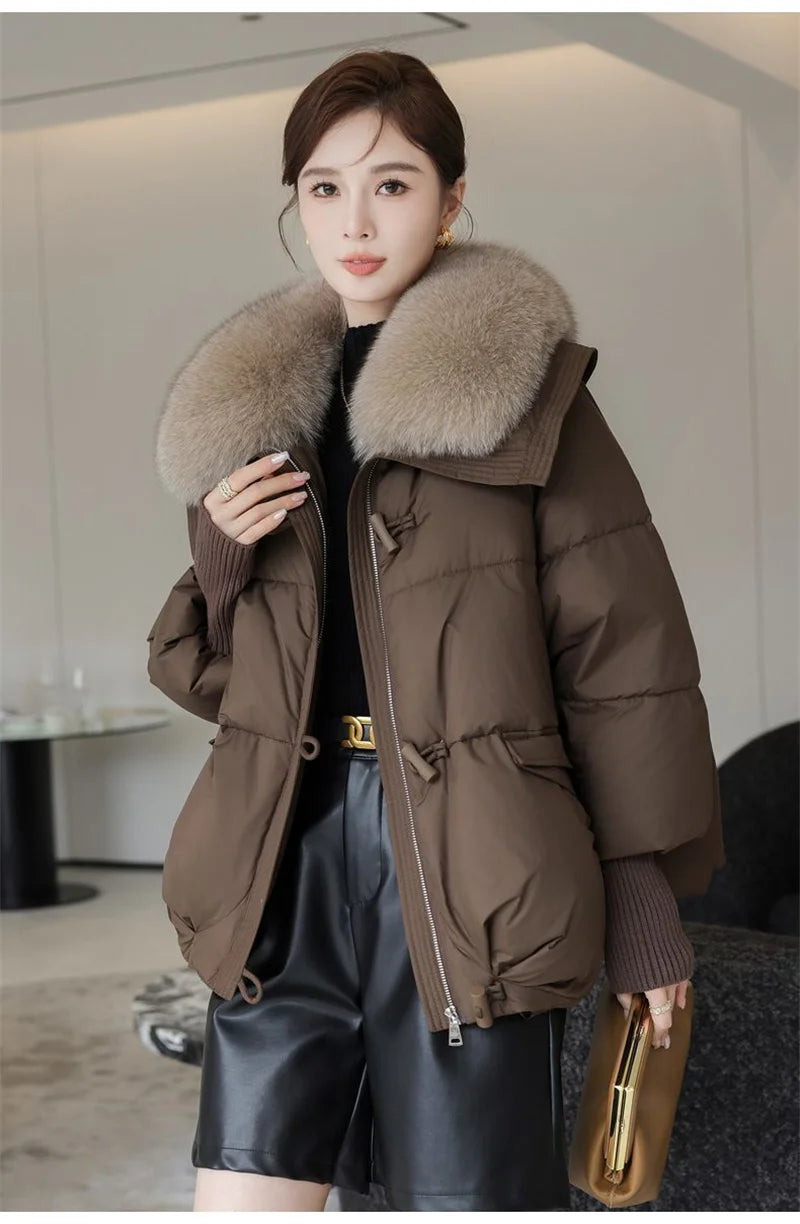 2024 Winter New Short Down Cotton Jacket Women Korean Loose Cotton Jacket Women, Oversized Wool Collar, Thickened Cotton Coat