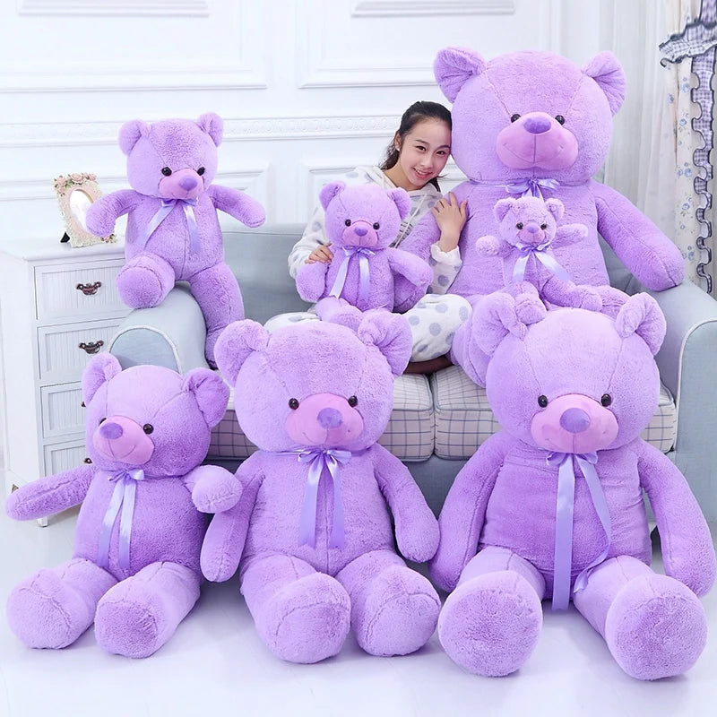60-120cm New Giant Purple Bear Plush Toys Hug Figurine Ribbon Dolls Valentine's Day Birthday Gift for Girlfriend