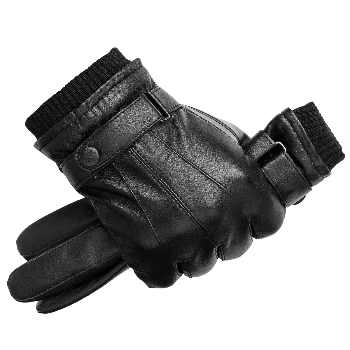 BISON DENIM Sheepskin Leather Gloves For Men Autumn Winter Touch Screen Gloves High Quality Warm Full Finger Men Mittens Driving