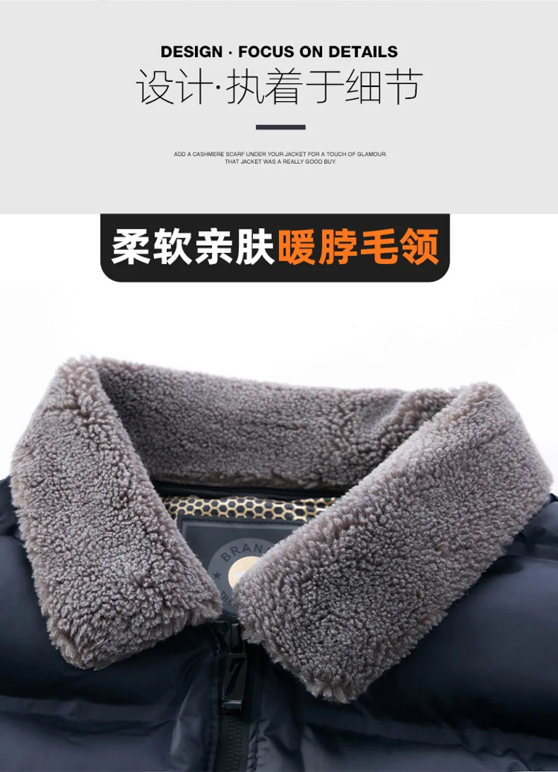 Winter Men Casual Parkas Solid Color Warm Thickened Jacket for Men Quality Turn-down Collar Male Overcoat 2024 Fashion All-match