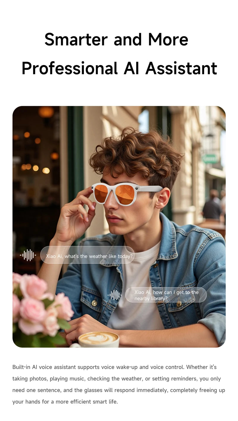 For Men Women Ai Smart Glasses 8MP 4k HD Camera Glasses AI Wake-up Bluetooth Music Audio Sunglass Language Translation