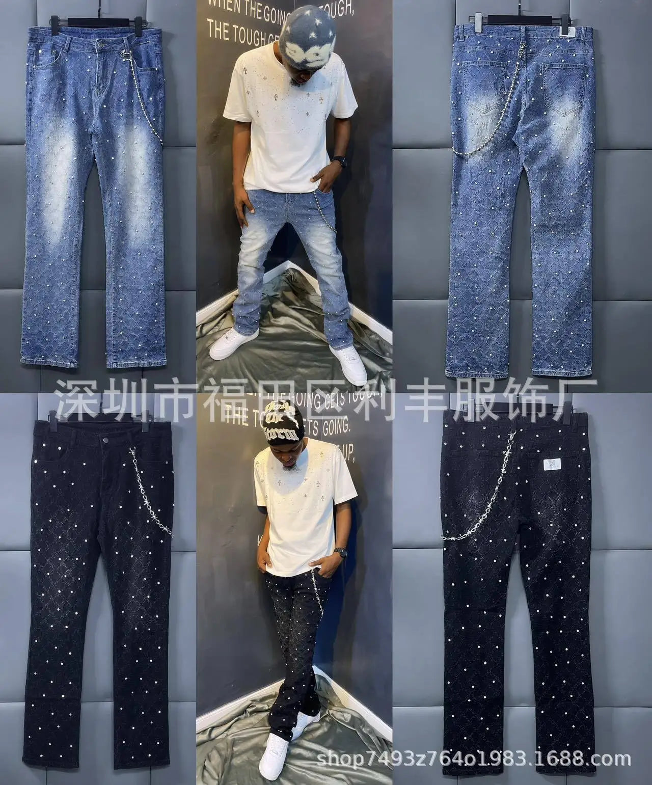 Jeans Denim Men Long Pants Flare Pant Hole Sheath High Waist Casual Punk Gothic Streetwear Straight Trousers Autumn Winter