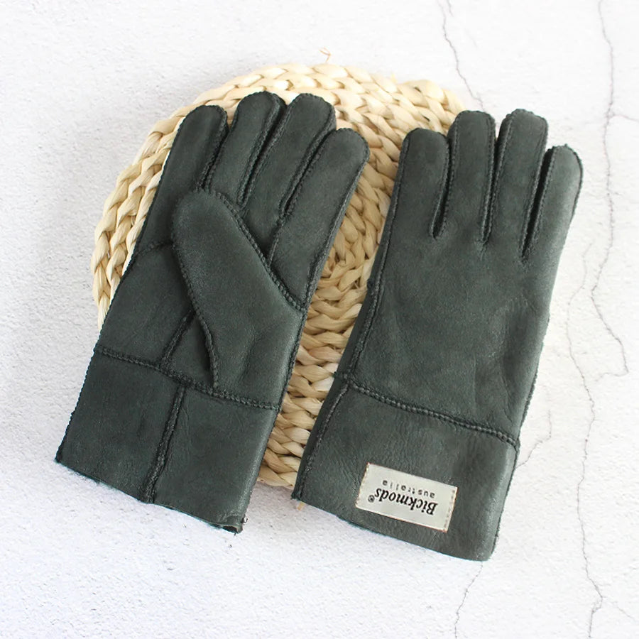 Winter Thickened Children's Sheepskin Fur Gloves Boys and Girls Windproof Warm Students Cold-Proof Leather Finger Gloves
