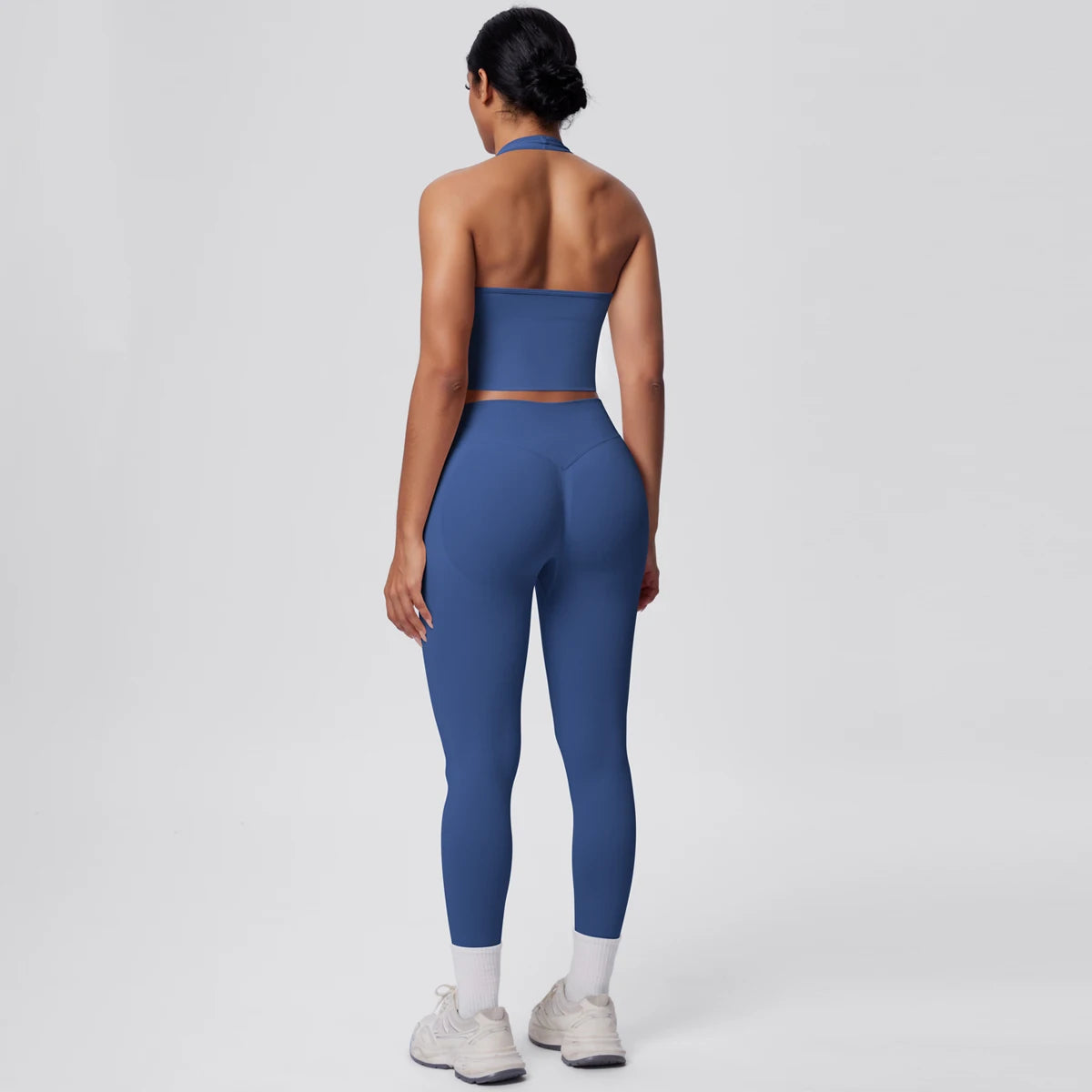 Solid Color Backless Breathable 2pieces Set for Woman High Strength Training Yoga Set Hanging Neck Bra Gym Push Up Fitness Pants