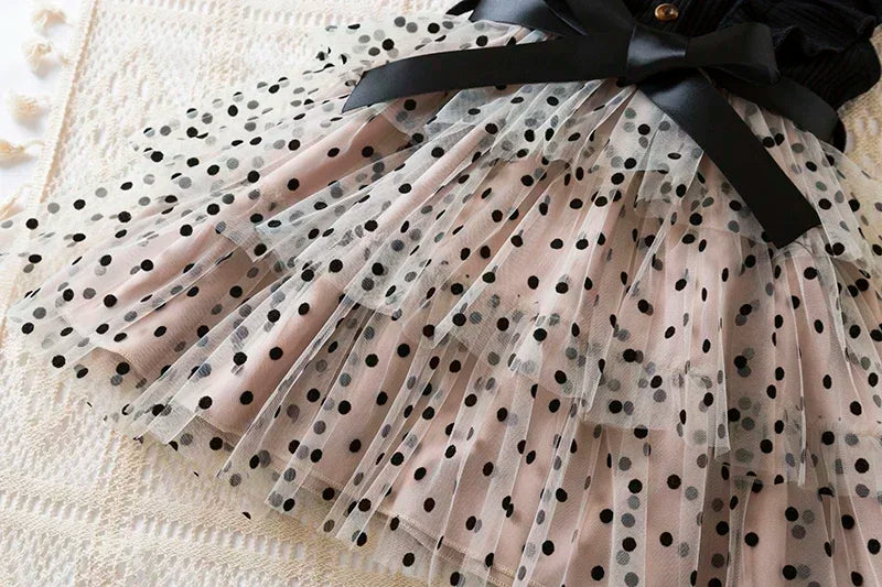 2025 New Kids Dresses for Girls Long Sleeve Fall Dress Polka Dot Birthday Party Costume Autumn Winter Dress Children Clothing