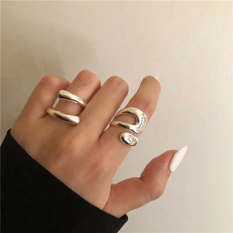 925 Sterling Silver Geometry Irregular Adjustable Rings For Women Simple Engagement Fine Jewelry Accessories Prevent Allergy