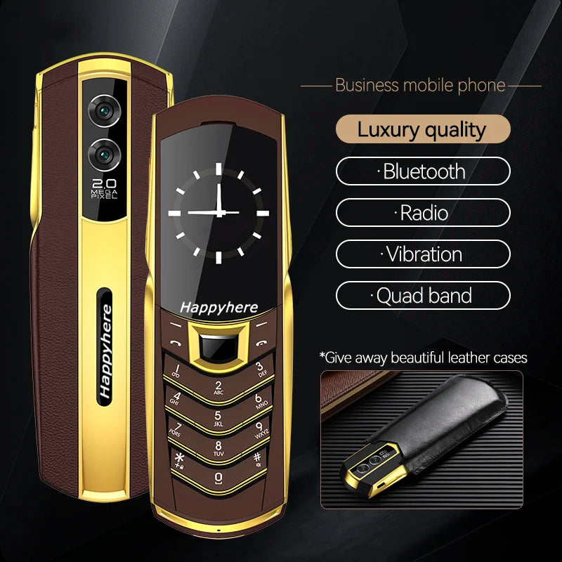 New Unlock V8 Bar Luxury Metal Handmade Phone Quad band Dual Sim Leather case Bluetooth FM Radio Push-button mobile phone