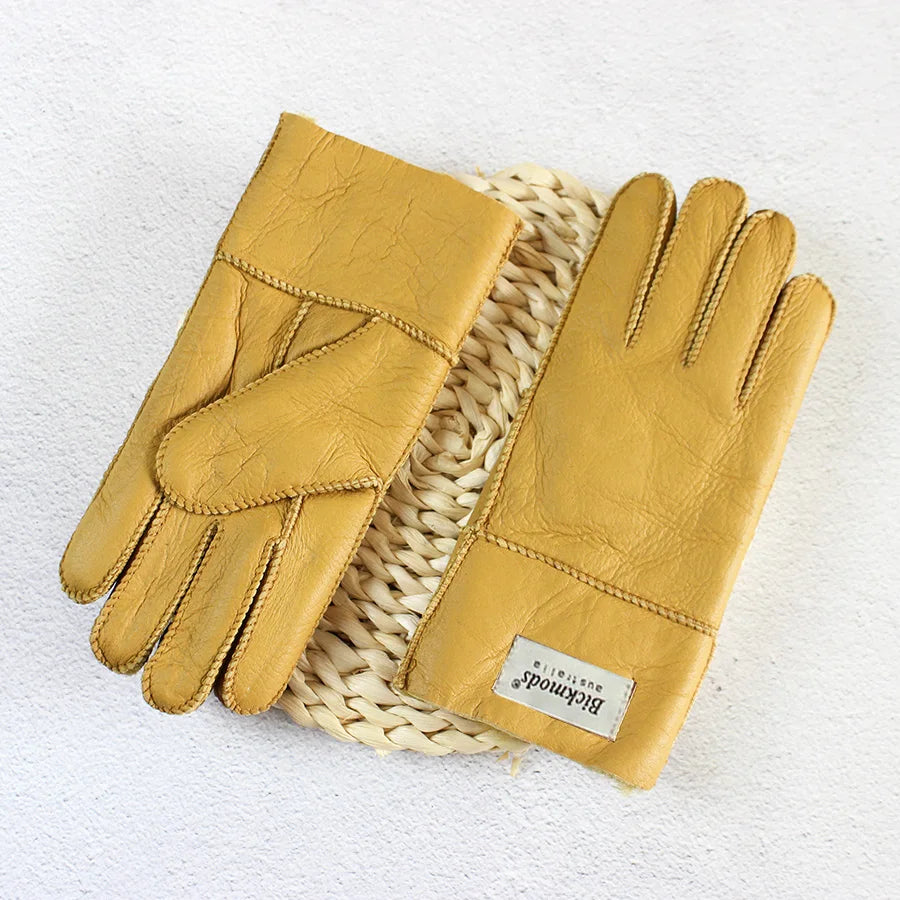 Winter Thickened Children's Sheepskin Fur Gloves Boys and Girls Windproof Warm Students Cold-Proof Leather Finger Gloves