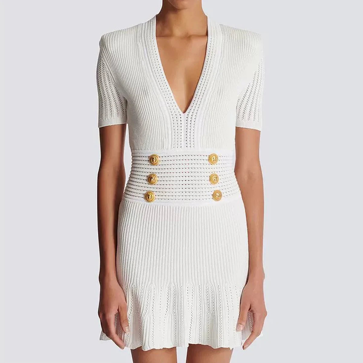 Spring And Summer New Fashionable Knitted Elastic Solid Color Short Sleeved Double Breasted Slim Fit Fishtail Women's Dress