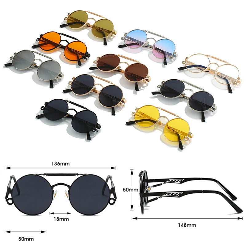 SHAUNA Retro Metal Double Bridges Round Sunglasses Women Fashion Gradient Mirror Eyewear Men Trending Punk Spring Sun Glasses