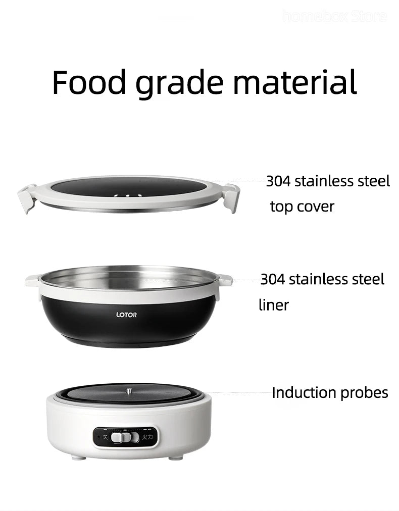 1.2L Folded Electric Cooking Pot Portable Multicooker Travel Rice Cooker Split Hot Pot 304 Stainless Steel Electric Skillt 500W