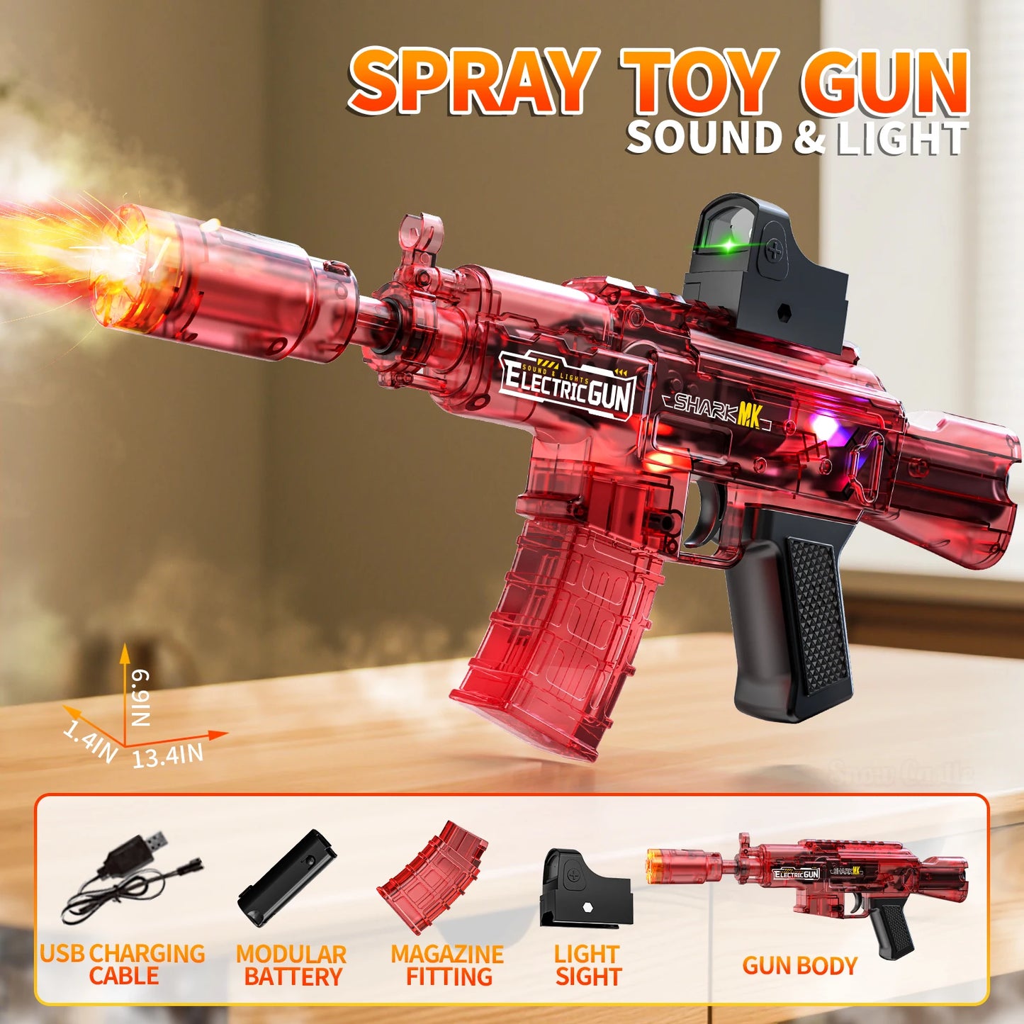 2025 Kids Hot Selling Electric Spray & Water Gun Simulates Sound Light Gun Toys Outdoor Activities Spray Vibration Gun Toys