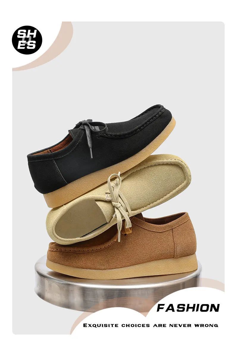 Retro Handmade Men's Casual Shoes Low Top Velvet Surface Smoke Rubber Spring Autumn British Style Flat Heel round Toe N-1