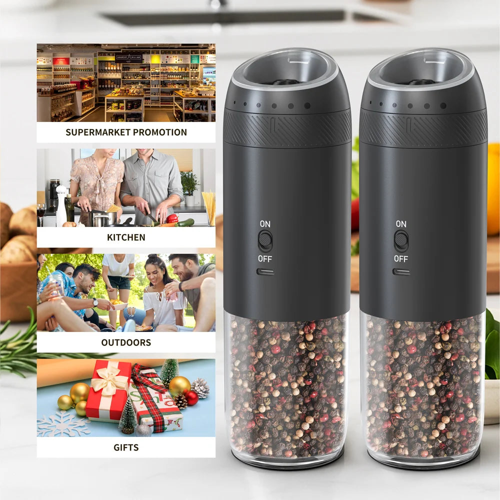 1/2PCS Electric Salt And Pepper Grinder with LED Light Gravity Sensing Adjustable Spice Mills Cordless Automatic Kitchen Gadget