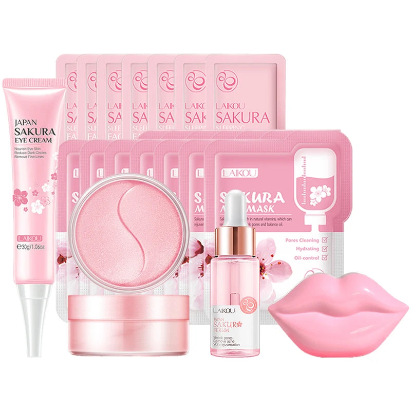 LAIKOU Sakura Facial Cleansing Skincare Set Moisturize Beauty Health Eye Mask Lip Mask Korean Facial Care Products Kit