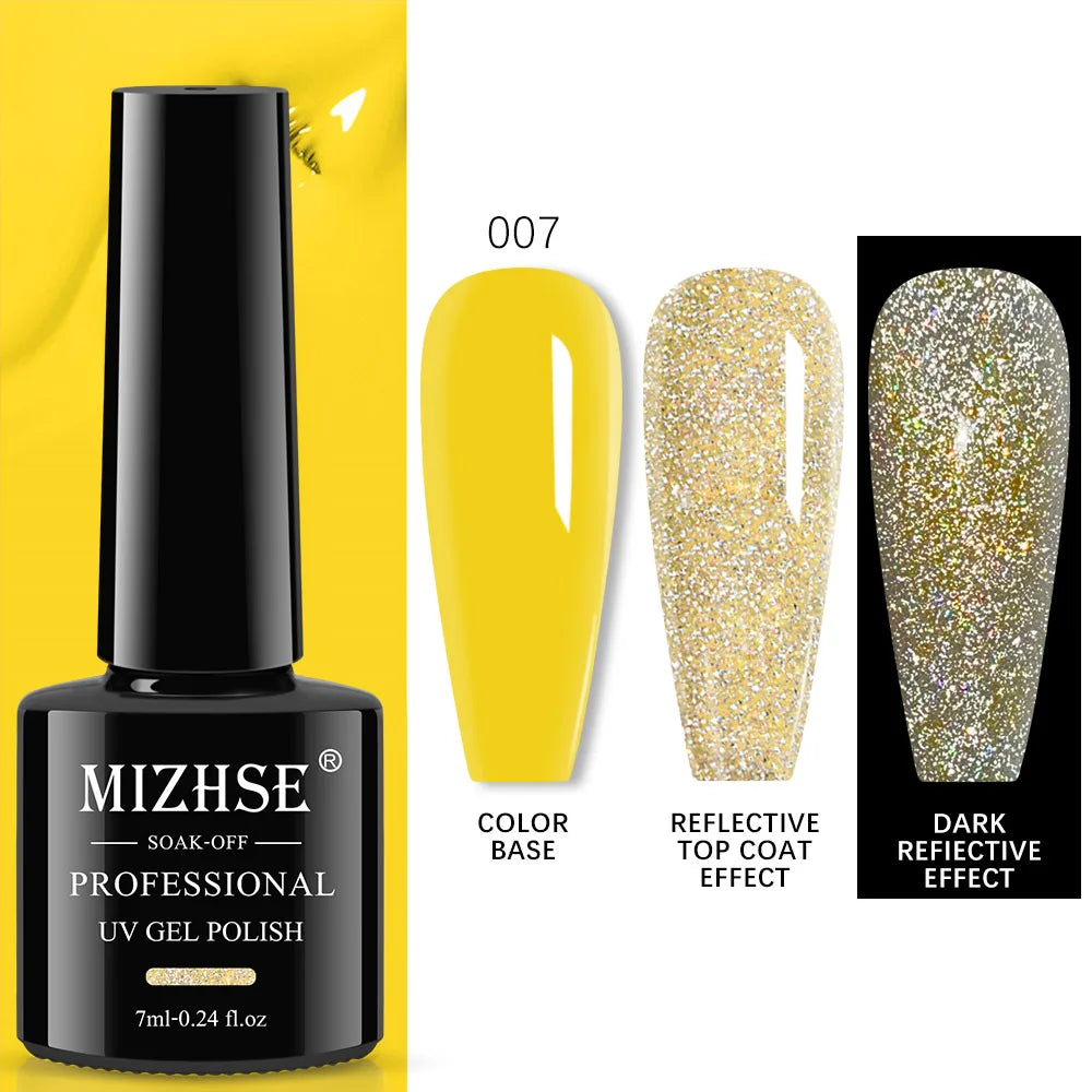 MIZHSE 7ML Reflective Top Coat Gel Nail Polish Shiny Glitter Vernis Semi Permanent Varnish Nail Gel Polish for Manicure Nail Art