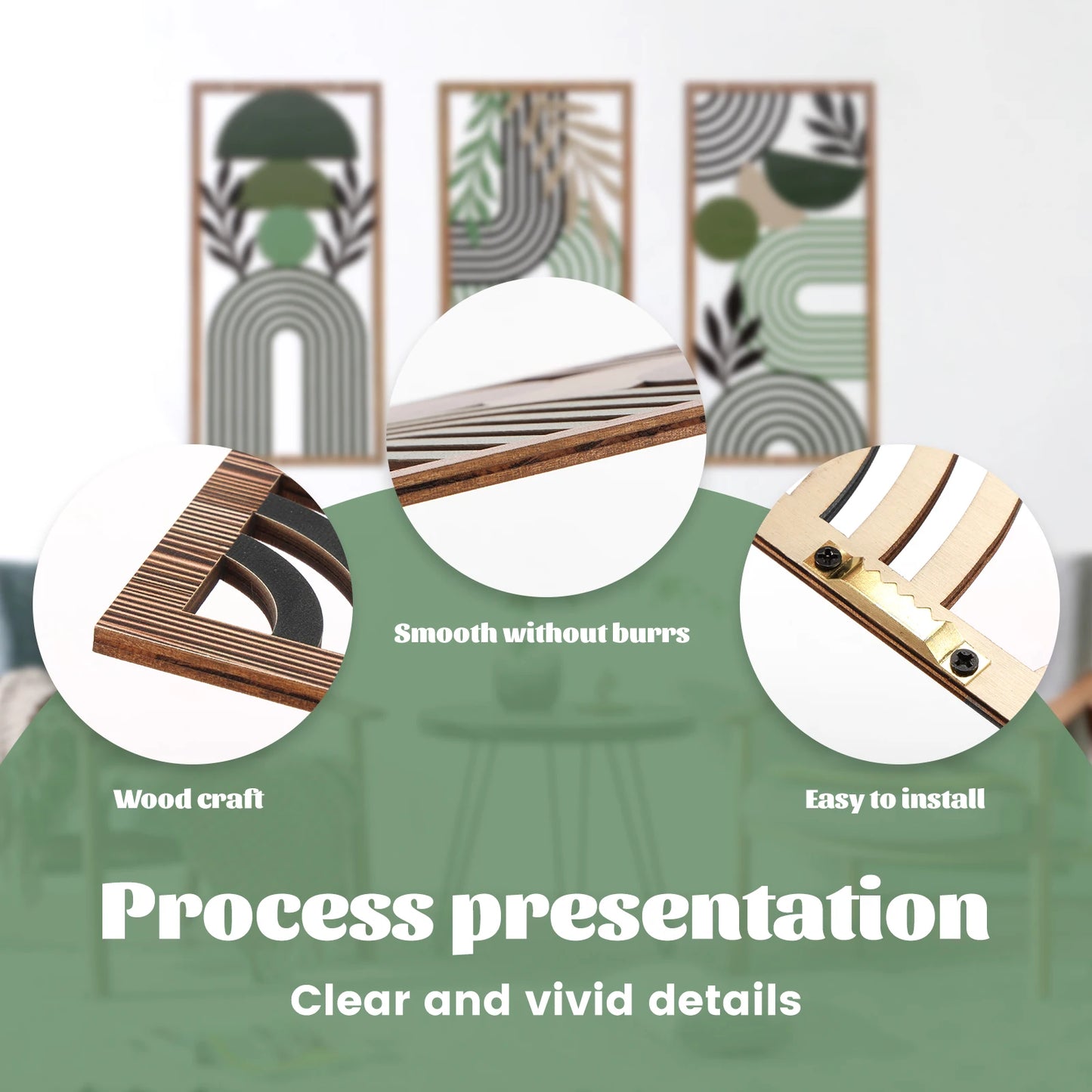 3 Pcs Wooden Wall Art Set Aesthetic 3D Wall Decor Stylish Decorative Partition Art for Living Room Bedroom Office  Wall Art Set