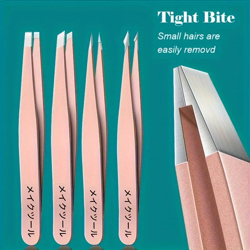 1/4 pcs Eyebrow Tweezers Set Stainless Steel Eyebrow Forceps Professional Beauty Tool Set For Facial Hair Inward Growing