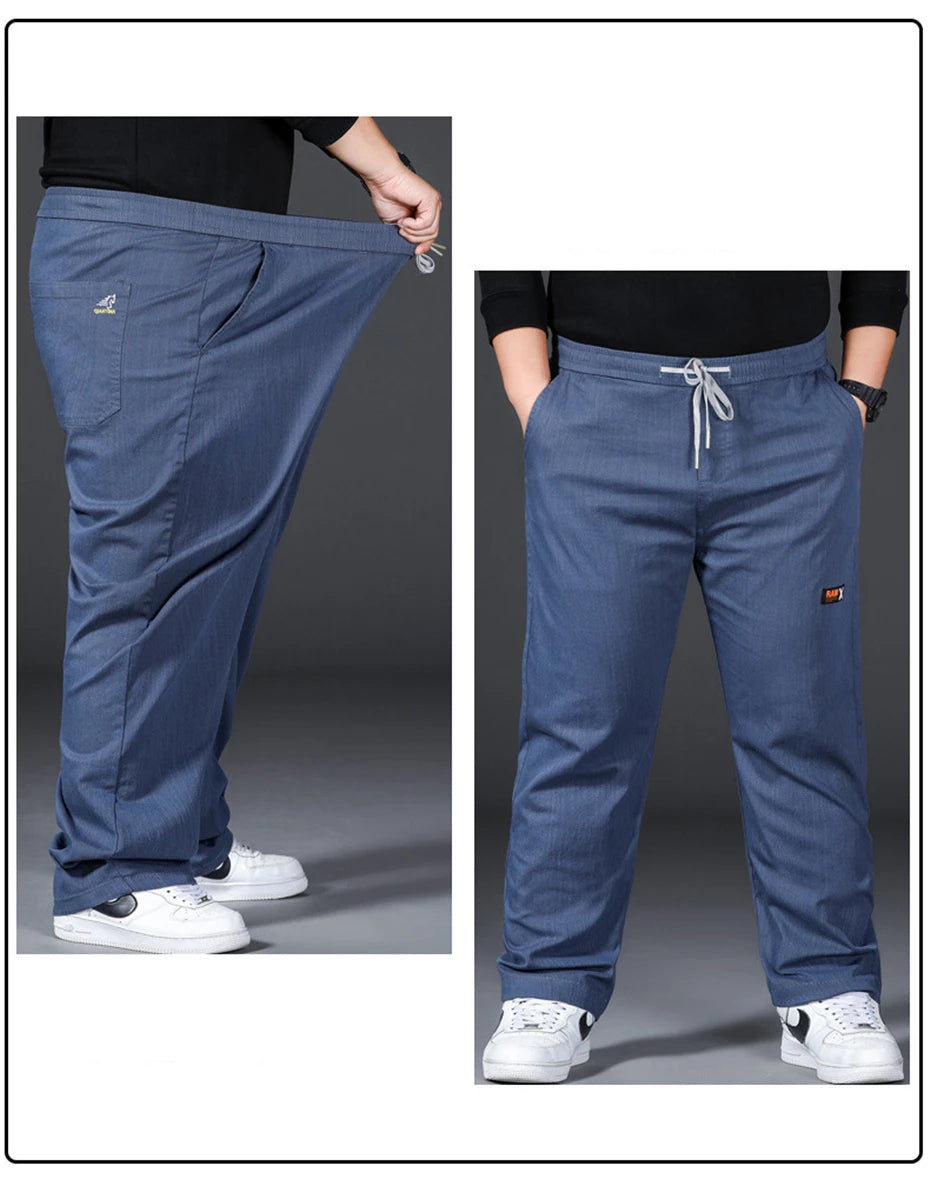 Plus Size 12XL Pants Men Casual Trousers Elastic Waist Straight Pants Male Fashion Grey Black Pants Big Size 10XL 12XL