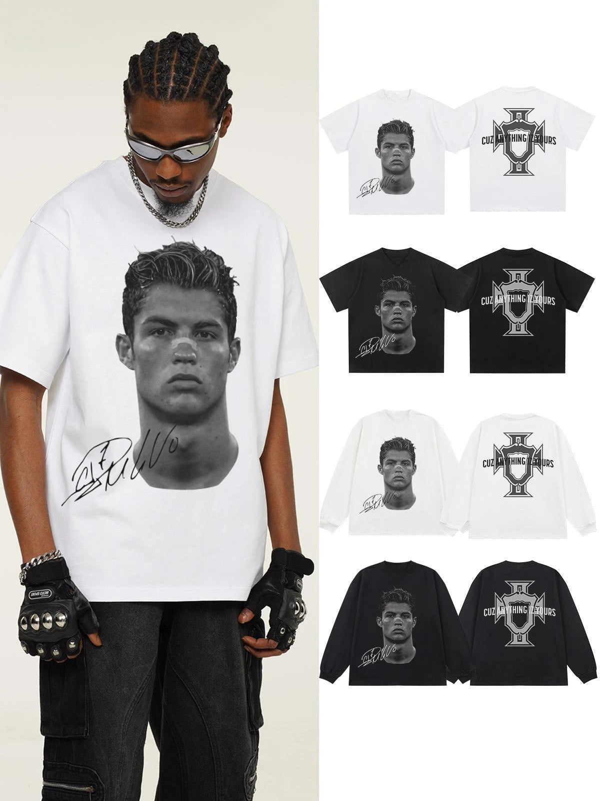 2025 Tribute To C Luo American Football Star Print American Street Trend High-quality Cotton T-shirts for Men and Women