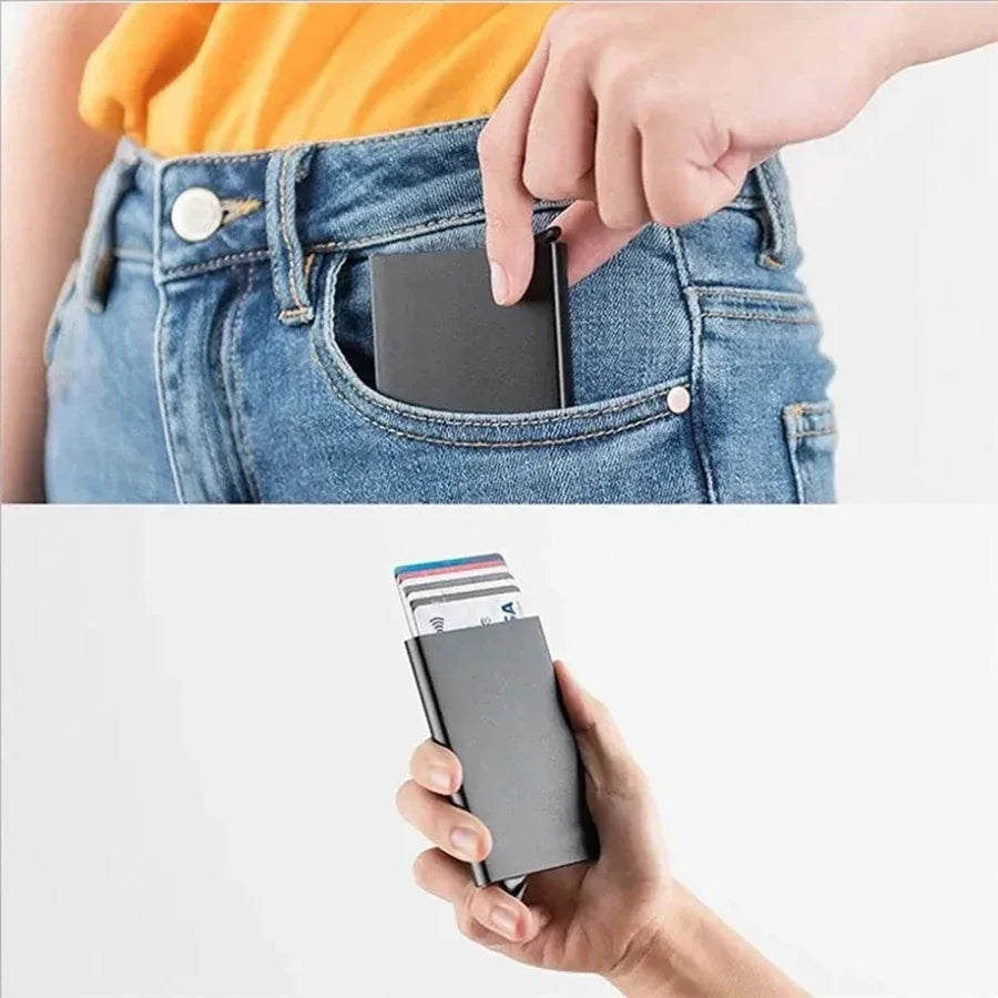 Rfid Smart Wallet Card Holder Metal Thin Slim Men Women Wallets Pop Up Minimalist Wallet Small Black Purse Vallet Walets for Men