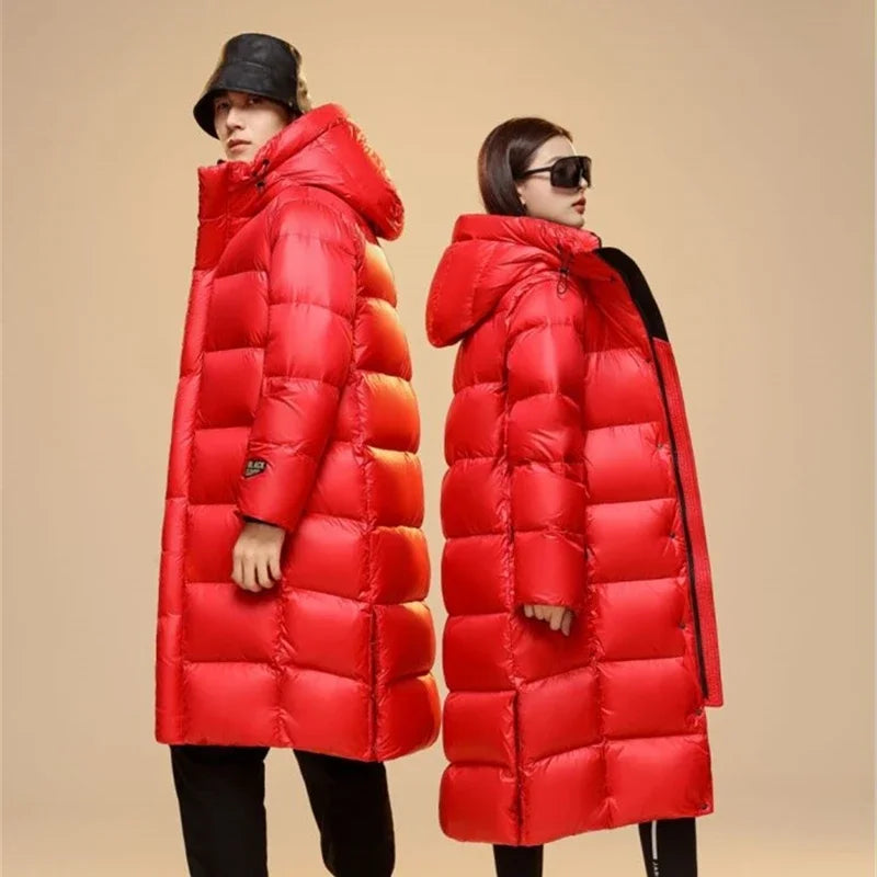 Winter 90%  White Goose Down Thick （Winter) Warm X-Long Men's Jackets 2025 New Arrivals Men Hooded Korean Down Parkas Coat