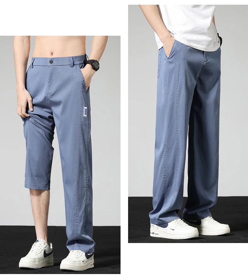 Summer Thin Casual Pants Men's Straight Wide Pants Brand Clothing Lyocell Stretch Loose Trousers Korean Trendy Man Clothing