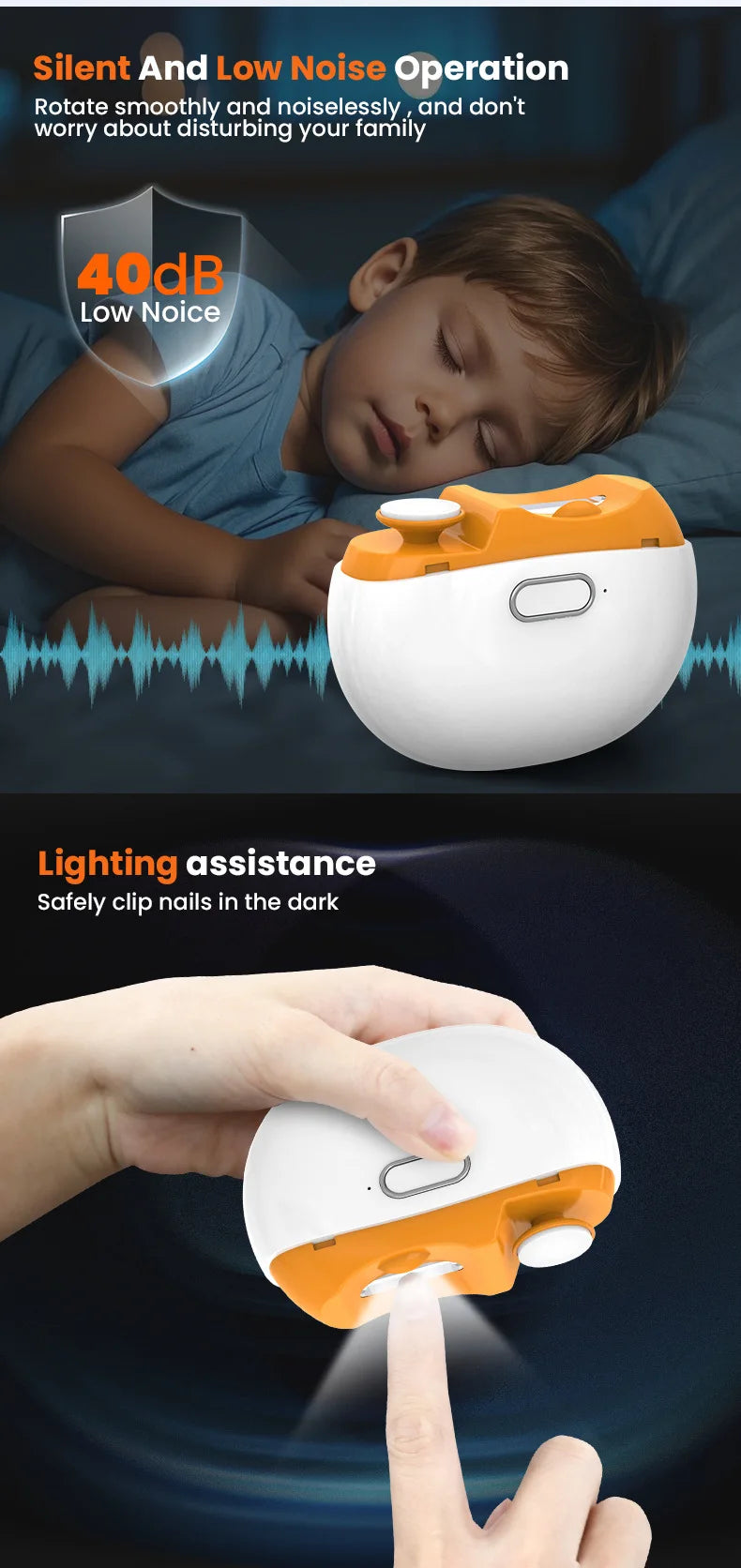 2-in-1 Automatic Electric Nail Trimmer Polisher with LED Light Safe Baby Nail Care Accessories for Babies Adults Manicure Tools